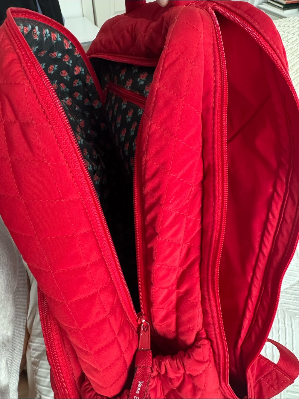 Vera Bradley Large Red Quilted Campus Backpack - Picture 4 of 6